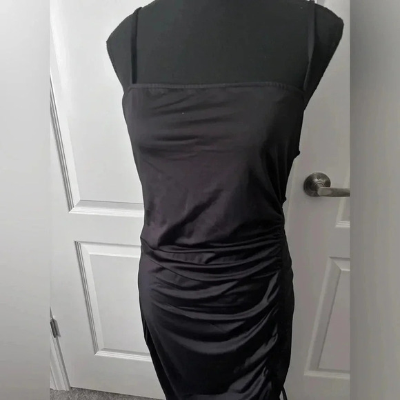 NWOT | Divided H&M | Side-ruched Black Spaghetti Strap Midi Dress | Size L - Picture 4 of 9